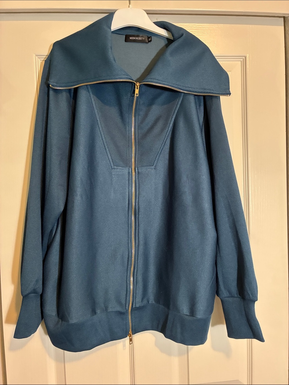 Teal Zip-Front ribbed sweater